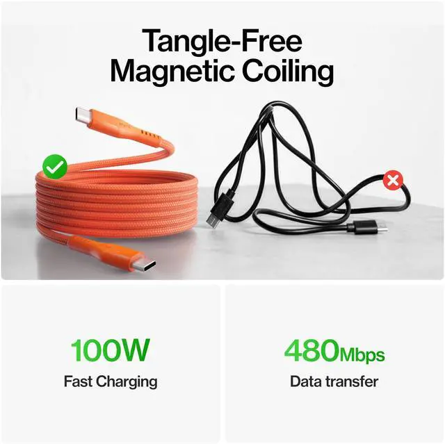 Alt view image 3 of 5 - Statik MagStack Pro USB C to USB C Cable, Magnetic Type C Charger Fast Charging Cord, On The Go Magnetic Charging Cable for Car, Compatible with iPhone, iPad & Android, Orange 100W 6FT, 5 Pack