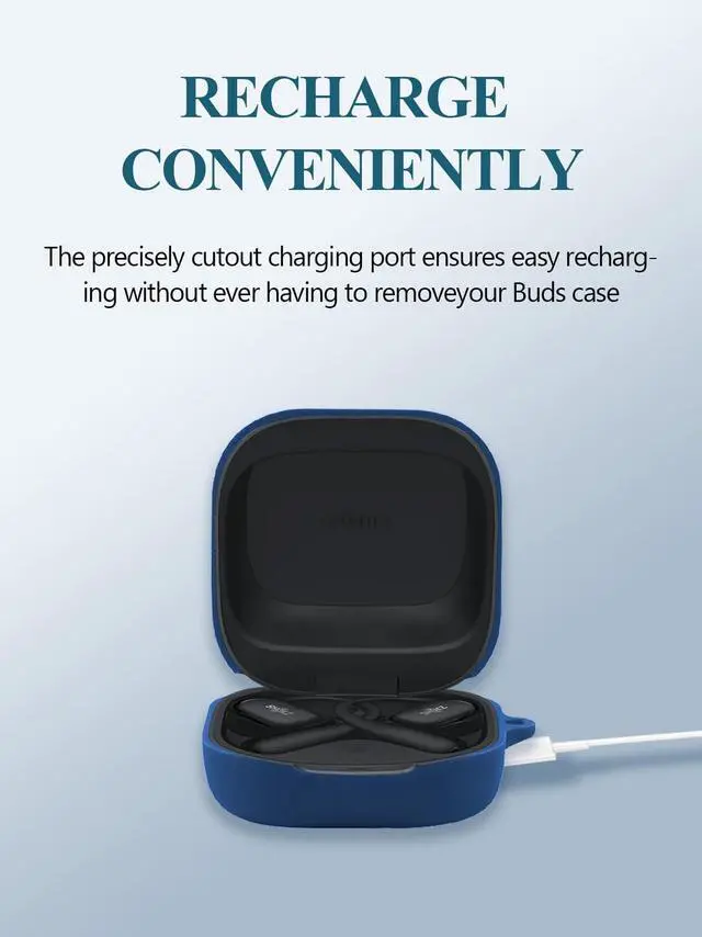 Alt view image 3 of 5 - Case for SHOKZ OpenFit 2 Open-Ear Headphones, Soft Silicone Protective Portable Scratch Shock Resistant Shell with Cleaner Kit & Carabiner & LanyardBlue