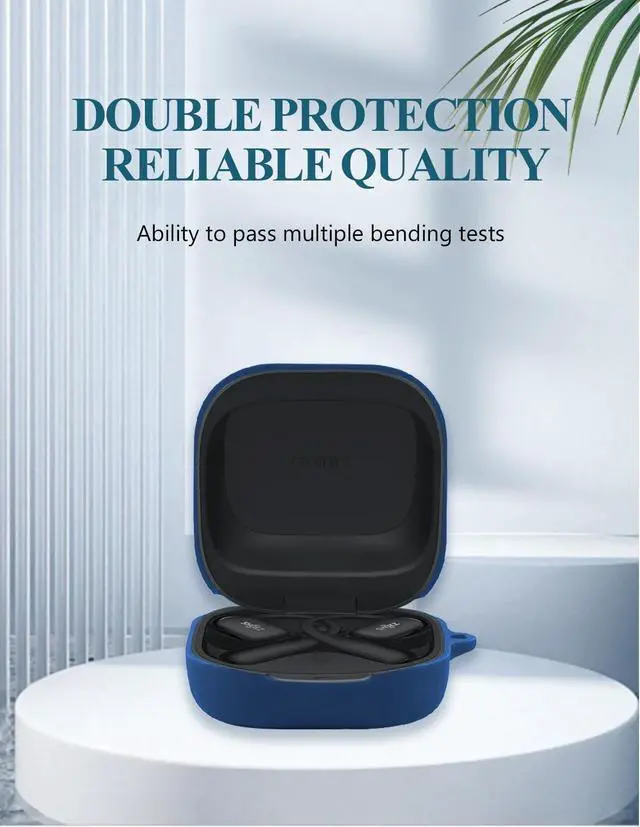 Alt view image 2 of 5 - Case for SHOKZ OpenFit 2 Open-Ear Headphones, Soft Silicone Protective Portable Scratch Shock Resistant Shell with Cleaner Kit & Carabiner & LanyardBlue