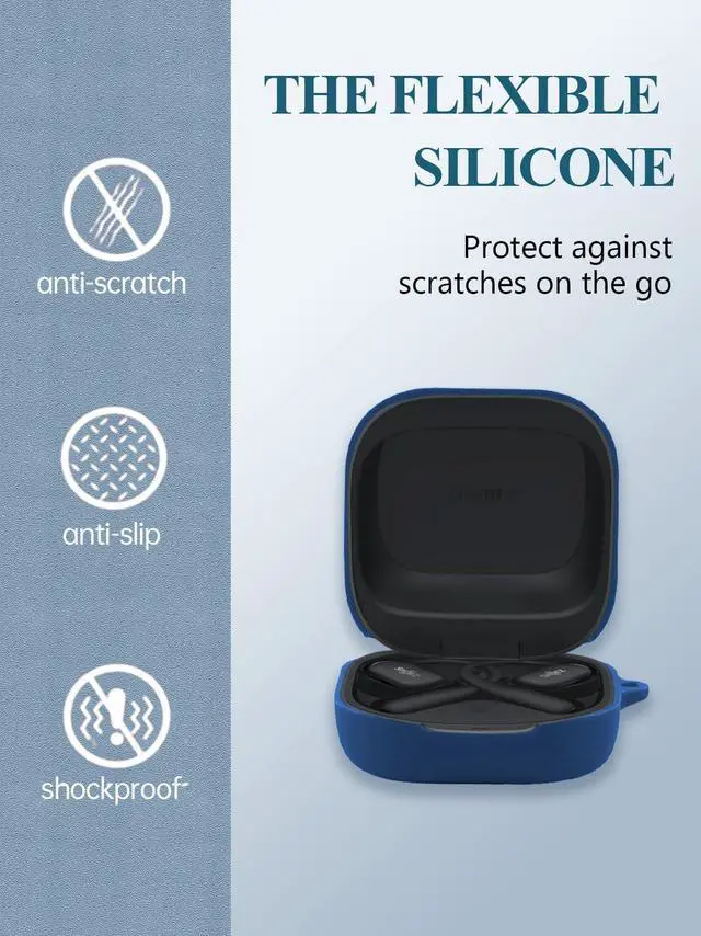 Alt view image 5 of 5 - Case for SHOKZ OpenFit 2 Open-Ear Headphones, Soft Silicone Protective Portable Scratch Shock Resistant Shell with Cleaner Kit & Carabiner & LanyardBlue