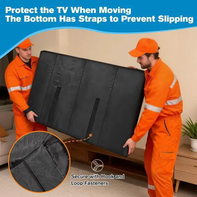 Alt view image 3 of 5 - JZHLLA Waterproof Oxford TV Cover for Moving 0.25 Inch Thick Tear Resistance Screen Protector Cover Fits 50"-55" TV with Foam Filling and Bottom Strap for House Moving, Storing