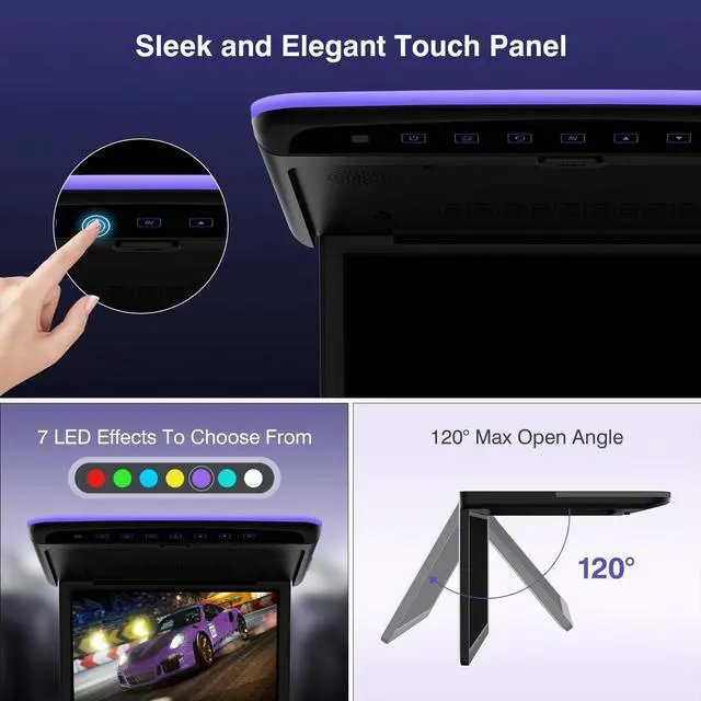 Alt view image 4 of 5 - RicoRich 11.6 inch Car Overhead Player Monitor Display 1080P HD Digital TFT IPS Screen Video Ultra Thin Mounted Flip Down TV Car Roof Player with AV Input, HDMI, IR,TF,FM and USB (No DVD)