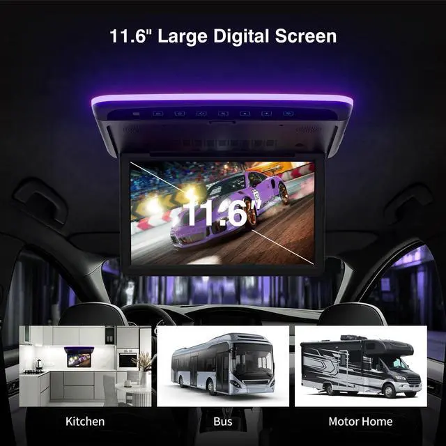 Alt view image 2 of 5 - RicoRich 11.6 inch Car Overhead Player Monitor Display 1080P HD Digital TFT IPS Screen Video Ultra Thin Mounted Flip Down TV Car Roof Player with AV Input, HDMI, IR,TF,FM and USB (No DVD)