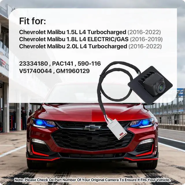 Alt view image 2 of 5 - 23334180 Rear View Camera Replacement for Chevrolet Malibu 2016-2022, OE Backup Cam Replaces PAC141, 590-116, V51740044, GM1960129 by GreenYi
