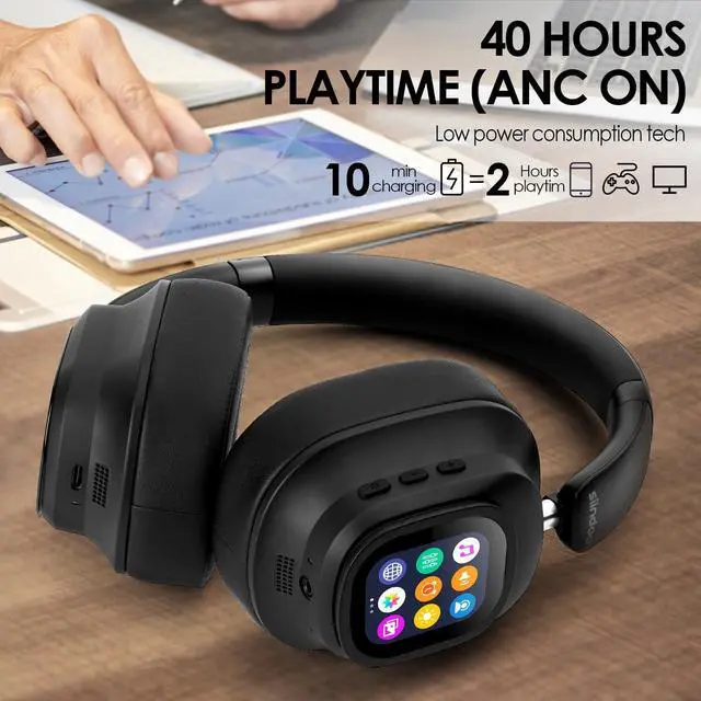 Alt view image 4 of 5 - Siindoo Hybrid ANC Wireless Headphones with Multi Magnetic Touch Control LED Screen,Built-in 1GB MP3 Player,APP Customization,HiFi Stereo Sound, Lightweight Foldable