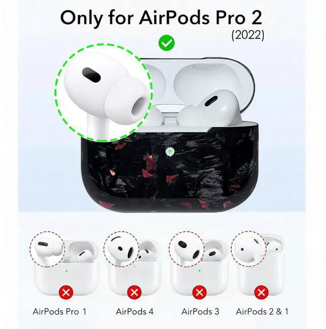 Alt view image 2 of 5 - Fiberri Real Forged Carbon Fiber Case for AirPods Pro 2 (2022 Release) - Ultra-Thin & Lightweight Hard Shell Protective Cover - Supports MagSafe/Wireless Charging - Glossy Black/Red