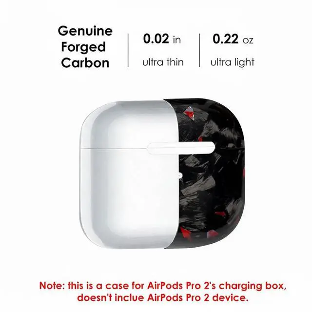 Alt view image 3 of 5 - Fiberri Real Forged Carbon Fiber Case for AirPods Pro 2 (2022 Release) - Ultra-Thin & Lightweight Hard Shell Protective Cover - Supports MagSafe/Wireless Charging - Glossy Black/Red