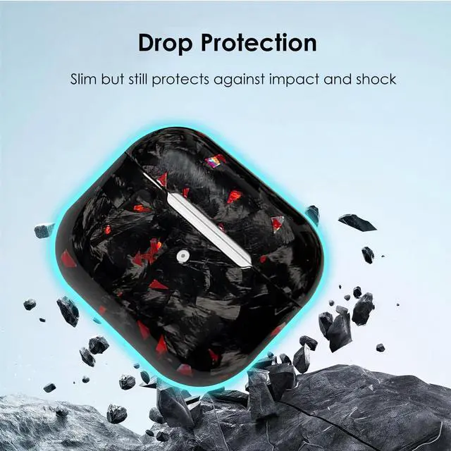 Alt view image 5 of 5 - Fiberri Real Forged Carbon Fiber Case for AirPods Pro 2 (2022 Release) - Ultra-Thin & Lightweight Hard Shell Protective Cover - Supports MagSafe/Wireless Charging - Glossy Black/Red