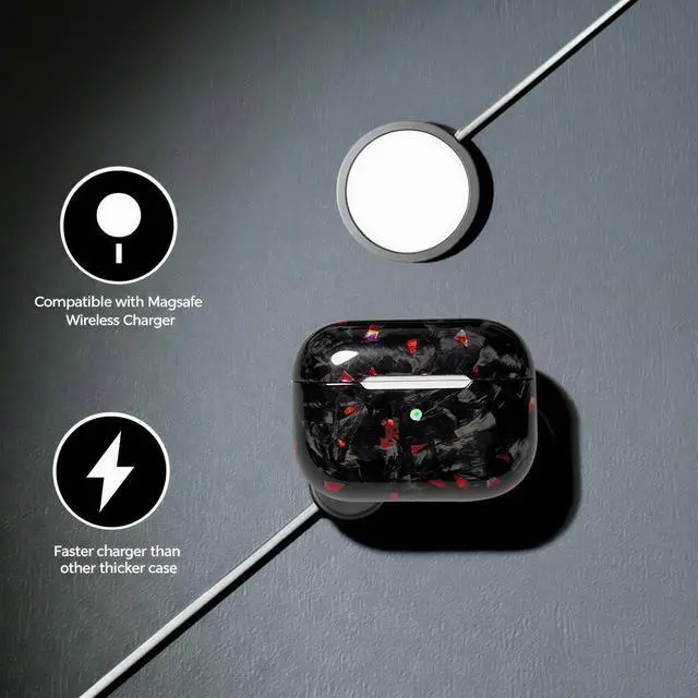 Alt view image 4 of 5 - Fiberri Real Forged Carbon Fiber Case for AirPods Pro 2 (2022 Release) - Ultra-Thin & Lightweight Hard Shell Protective Cover - Supports MagSafe/Wireless Charging - Glossy Black/Red
