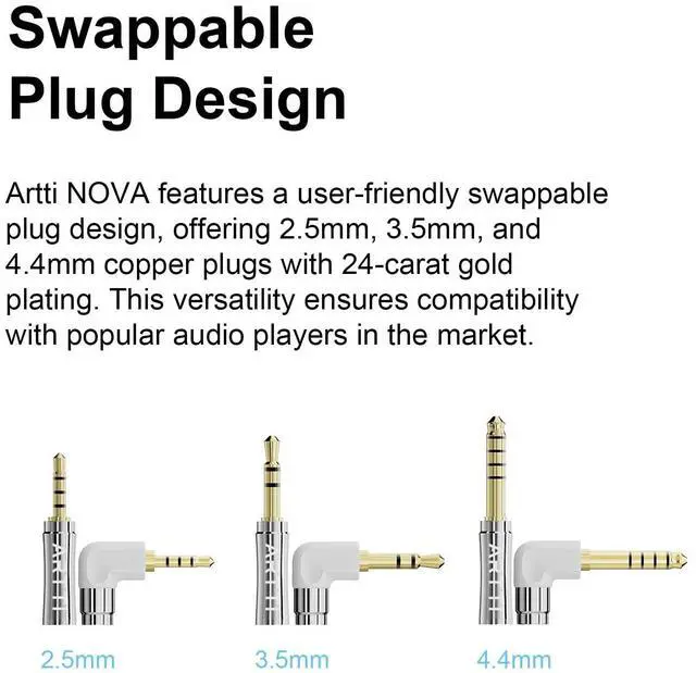 Alt view image 2 of 5 - ARTTI A2 NOVA IEM Earphone Cable 2.5/3.5/4.4mm 3in1 Plug Detachable Earbuds Upgraded Cable, Replacement Cable for Audiophile Musician(QDC Right Angle Plug)