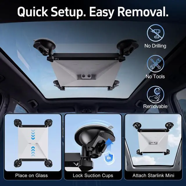 Alt view image 5 of 5 - Starlink Mini Mount Starlink Mini Car Mount Suction Cup Holder for Sunroof & Window, Strong Vacuum Base, Starlink Mini Accessories for RV, Boat, Truck (Black) (Black)