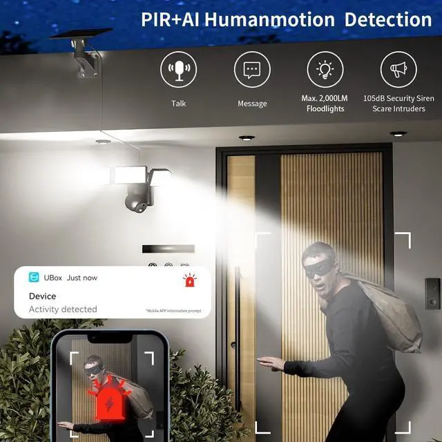 Alt view image 3 of 5 - Sdstone Solar Floodlight Security Camera Wireless Outdoor64GB SD Card 2000LM Spotlight 2K 360 PTZ Wireless Outdoor, Color Night Vision, PIR Sensor, IP65, 2.4GHz WiFi - No Monthly Fees