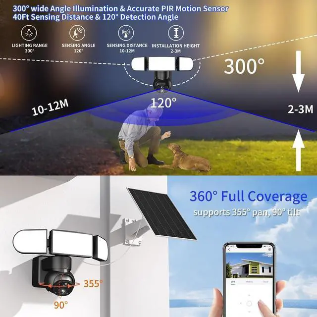 Alt view image 4 of 5 - Sdstone Solar Floodlight Security Camera Wireless Outdoor64GB SD Card 2000LM Spotlight 2K 360 PTZ Wireless Outdoor, Color Night Vision, PIR Sensor, IP65, 2.4GHz WiFi - No Monthly Fees