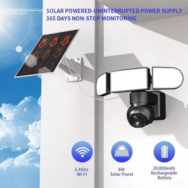 Alt view image 5 of 5 - Sdstone Solar Floodlight Security Camera Wireless Outdoor64GB SD Card 2000LM Spotlight 2K 360 PTZ Wireless Outdoor, Color Night Vision, PIR Sensor, IP65, 2.4GHz WiFi - No Monthly Fees
