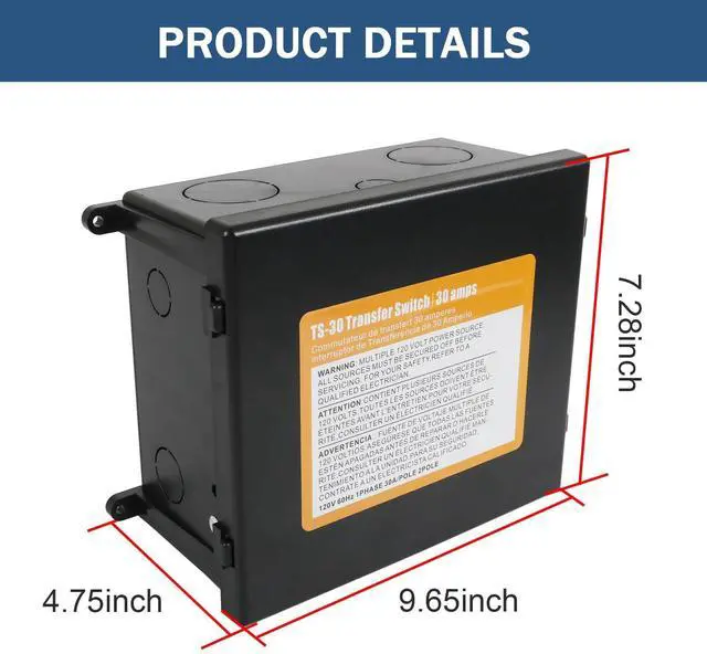 Alt view image 4 of 5 - Rimamoka Automatic Transfer Switch, 120 VAC, 30 Amp, Automatic Transfer Relay Switch