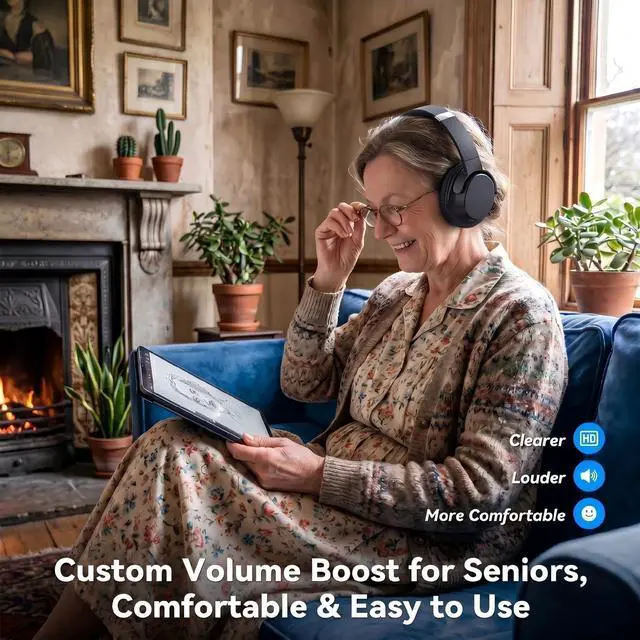 Alt view image 4 of 5 - Wireless Headphones for TV Watching, TV Headphones Wireless for Seniors with Versatile Transmitter Charging Dock, Instant Audio Sync, 60-Hour Playtime, Perfect for Parents & Seniors, Bla