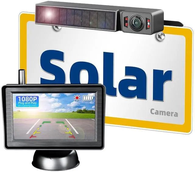 Main image of Solar Wireless Backup Camera with IR Night Vision, 3 Mins No Wires Install, Equip with 5'' HD 1080P Monitor, IP69K Waterproof Rear View Reverse Camera for Cars Trucks Trailers RV