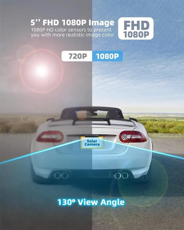 Alt view image 5 of 5 - Solar Wireless Backup Camera with IR Night Vision, 3 Mins No Wires Install, Equip with 5'' HD 1080P Monitor, IP69K Waterproof Rear View Reverse Camera for Cars Trucks Trailers RV