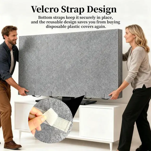 Alt view image 2 of 5 - NITIIKA Upgrade Felt TV Cover for 50"-55" Screens, Anti-Static & Dustproof, Tear & Scratch Resistant, Reusable TV Protector with Straps for Moving, Painting, Renovation,Storage