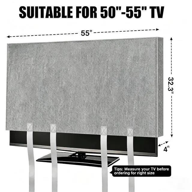 Alt view image 3 of 5 - NITIIKA Upgrade Felt TV Cover for 50"-55" Screens, Anti-Static & Dustproof, Tear & Scratch Resistant, Reusable TV Protector with Straps for Moving, Painting, Renovation,Storage