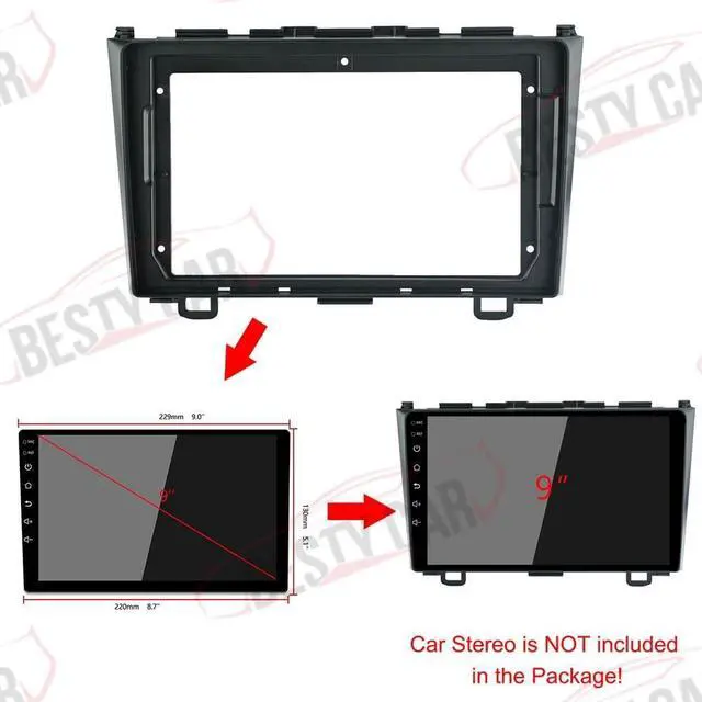 Alt view image 2 of 4 - Fits for Honda CRV 2007-2012 Car Radio Stereo Fascia Frame Double DIN 9 inch Dash Installation Mounting Kit