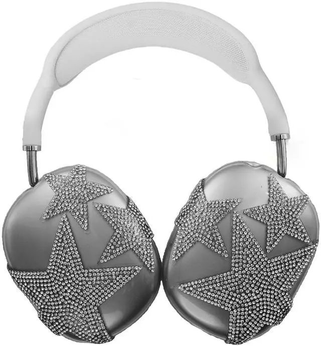 Main image of MORWLAT Case Cover for AirPods Max Glittering Rhinestones Stars, Clear Sparkling Cute Soft Cases for Women Accessories Protective Cover for Apple AirPods Max (Black Stars)