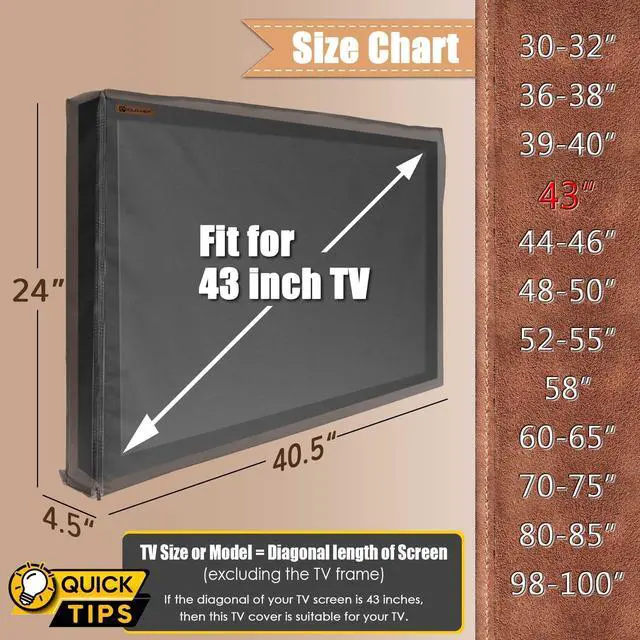 Alt view image 2 of 5 - IC ICLOVER Outdoor TV Cover 41-43 inch, 600D Heavy Duty 4 Season Weatherproof Screen Protector with Waterproof Zipper & Remote Control Pocket, Outside Television Cover for LED, LCD, OLED TVs