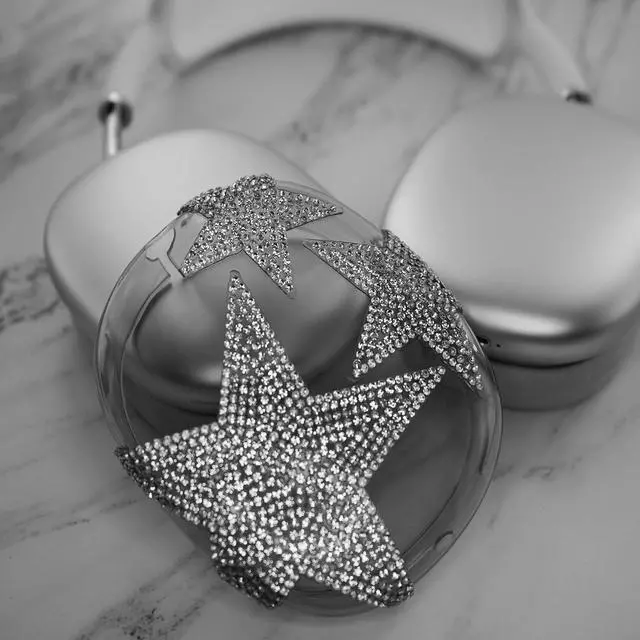 Alt view image 5 of 5 - MORWLAT Case Cover for AirPods Max Glittering Rhinestones Stars, Clear Sparkling Cute Soft Cases for Women Accessories Protective Cover for Apple AirPods Max (Black Stars)