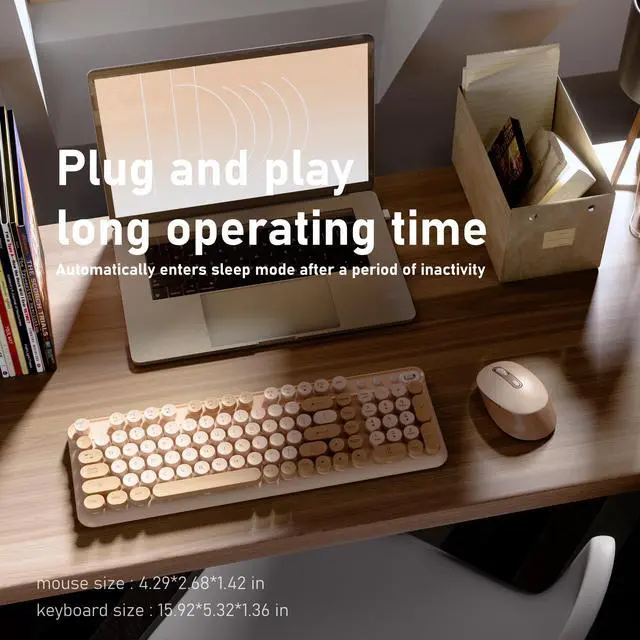 Alt view image 3 of 5 - MPTOG Wireless Keyboard and Mouse Combo, Full-Size 2.4G Set with Number Pad, Long Battery Life, Plug Play for Office and Student Use (Milk Tea)