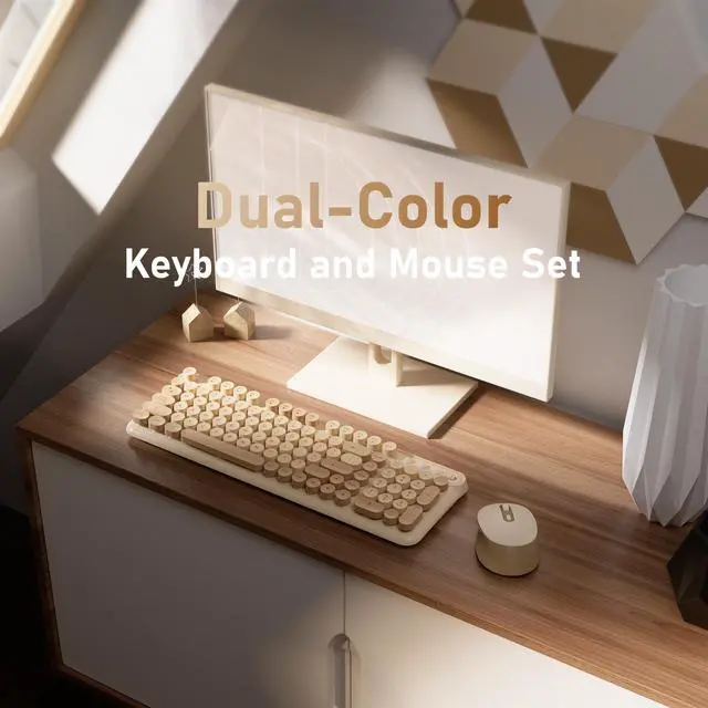 Alt view image 2 of 5 - MPTOG Wireless Keyboard and Mouse Combo, Full-Size 2.4G Set with Number Pad, Long Battery Life, Plug Play for Office and Student Use (Milk Tea)