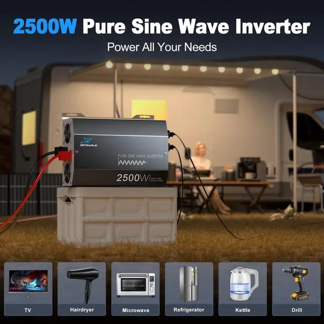 Alt view image 2 of 5 - 2500W Pure Sine Wave Inverter 48V DC to 110V/120V AC Converter, 5000W Peak, High-Efficiency Off-Grid Solar Power Inverter, 4 AC Outlets, USB & Type-C, LCD Remote Control