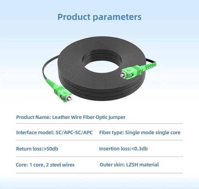 Alt view image 2 of 5 - Buacoz Fiber Optic Internet Cable 40M/131ft SC/APC to SC/APC Outdoor Armored Jumper Optical Patch Cord Single-Mode Simplex 9/125m FTTH 1 Steel Wire+2 FRP Strength Member LSZH Black