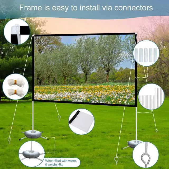 Alt view image 5 of 5 - Projector Screen and Stand 100 Inch Portable Outdoor Projection Screen 16:9 4K HD Movie Projection Screen with Carry Bag for Indoor Outdoor Home Theater Film Night Party Camping Foldable Anti Crease