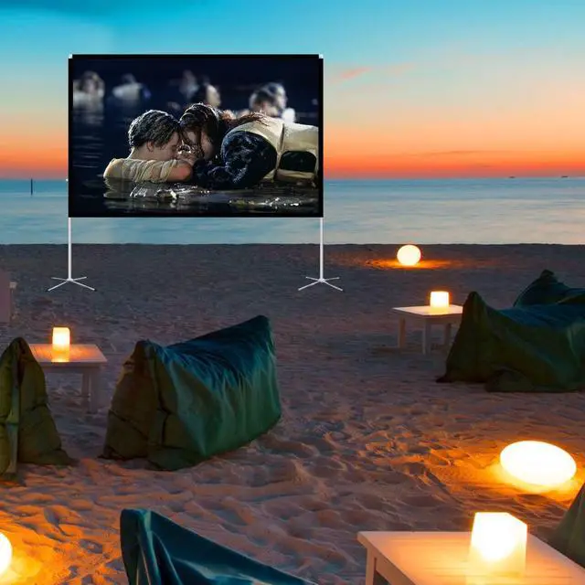 Alt view image 2 of 5 - Projector Screen and Stand 100 Inch Portable Outdoor Projection Screen 16:9 4K HD Movie Projection Screen with Carry Bag for Indoor Outdoor Home Theater Film Night Party Camping Foldable Anti Crease