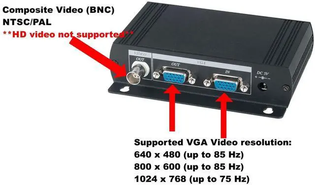 Alt view image 3 of 5 - VGA to Composite Video BNC Converter, Dual Output to BNC and VGA, Output PC DVR on LCD TV