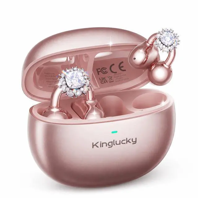 Main image of Kinglucky Clip-On Open Ear Earbuds with Detachable Diamond Earrings, Bluetooth 5.4 Open Ear Wireless Headphones for Women, 40H Playtime, Comfortable Small-Ear Fit, Rose Gold