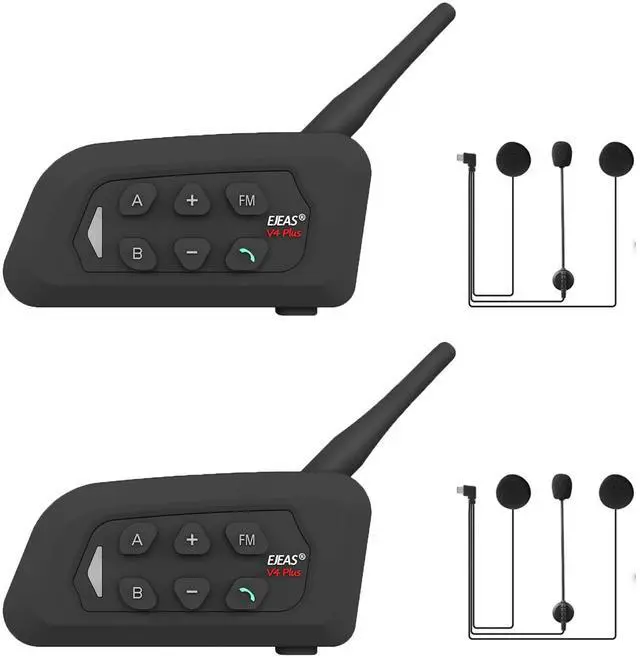 Main image of MIMIRACLE V4 Plus Motorcycle Helmet Bluetooth Intercom Headset, Up to 4 Riders 1500M IP65 Waterproof Motorbike Communication System for Skiing/ATV/Off Road -2 Pack