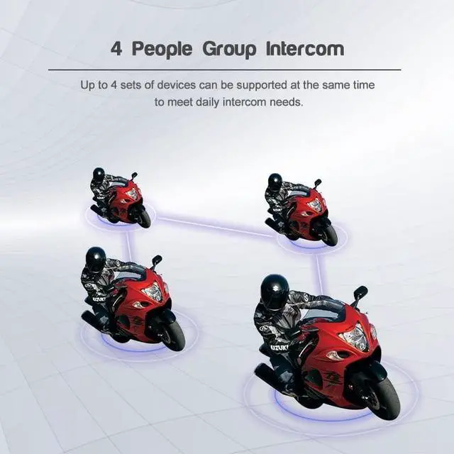 Alt view image 2 of 5 - MIMIRACLE V4 Plus Motorcycle Helmet Bluetooth Intercom Headset, Up to 4 Riders 1500M IP65 Waterproof Motorbike Communication System for Skiing/ATV/Off Road -2 Pack