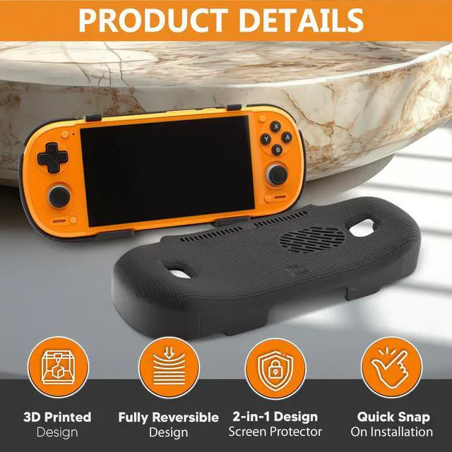 Alt view image 2 of 5 - Grip for Retroid Pocket 6 Grip 2-in-1 Reversible Screen Cover & Thick Comfort Grip Case with Felt Wrap Ergonomic RP6 Handheld 2n1 J C S F Y (Thick Comfort Grip) (Slim)