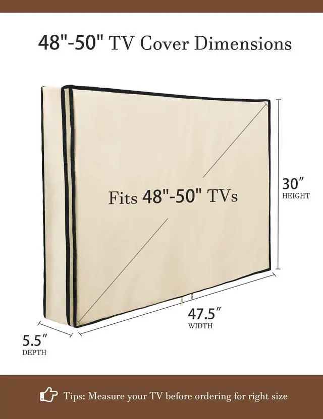 Alt view image 2 of 5 - iBirdie Outdoor Waterproof and Weatherproof TV Cover with Zipper for 48 to 50 inch Outside Flat Screen TV - Beige 600D Thick Fabric Protector Size 47''W x 30''H x 5.5''D for 48'' - 50'' LCD LED