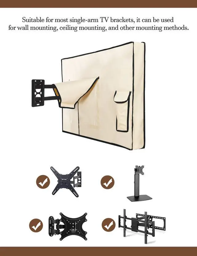 Alt view image 3 of 5 - iBirdie Outdoor Waterproof and Weatherproof TV Cover with Zipper for 48 to 50 inch Outside Flat Screen TV - Beige 600D Thick Fabric Protector Size 47''W x 30''H x 5.5''D for 48'' - 50'' LCD LED