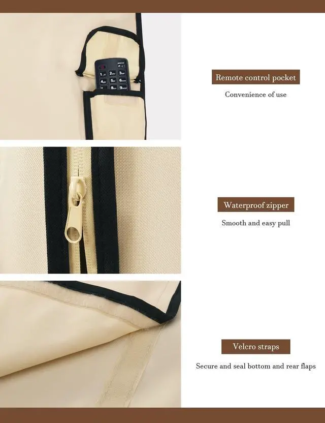 Alt view image 5 of 5 - iBirdie Outdoor Waterproof and Weatherproof TV Cover with Zipper for 48 to 50 inch Outside Flat Screen TV - Beige 600D Thick Fabric Protector Size 47''W x 30''H x 5.5''D for 48'' - 50'' LCD LED