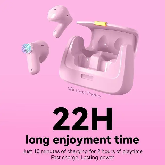 Alt view image 3 of 4 - ANCwear Cute Pink Wireless Earbuds for Girls, Rose Pearl Ear Buds with Mini Handbag Charging Case, DIY Stickers, Bluetooth 5.3, 22H Battery Life, Fashion Gift for Women Teens