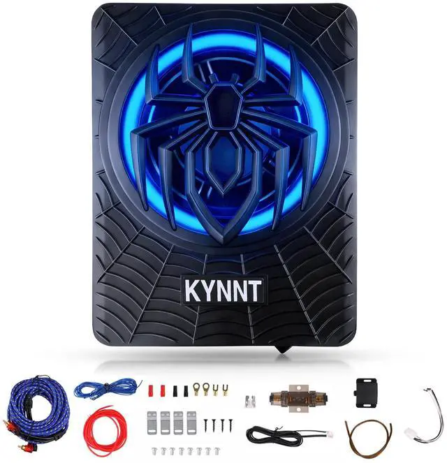 Main image of KYNNT 10 Inch 1200W Slim Underseat Powered Car Subwoofer with Built-in Amplifier, High/Low Level Input, Deep Bass & Blue Dynamic Ambient Light, for Car Truck & SUV