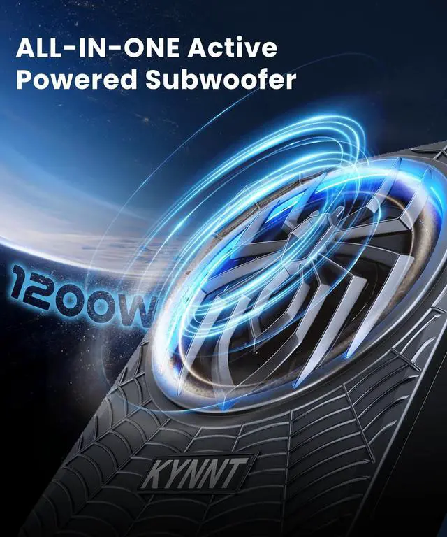 Alt view image 2 of 5 - KYNNT 10 Inch 1200W Slim Underseat Powered Car Subwoofer with Built-in Amplifier, High/Low Level Input, Deep Bass & Blue Dynamic Ambient Light, for Car Truck & SUV