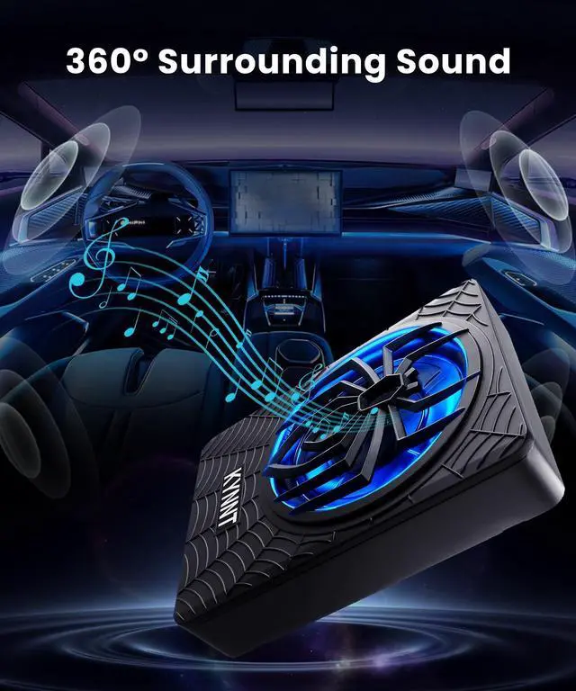 Alt view image 4 of 5 - KYNNT 10 Inch 1200W Slim Underseat Powered Car Subwoofer with Built-in Amplifier, High/Low Level Input, Deep Bass & Blue Dynamic Ambient Light, for Car Truck & SUV