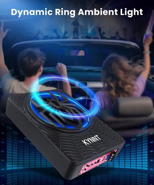 Alt view image 5 of 5 - KYNNT 10 Inch 1200W Slim Underseat Powered Car Subwoofer with Built-in Amplifier, High/Low Level Input, Deep Bass & Blue Dynamic Ambient Light, for Car Truck & SUV