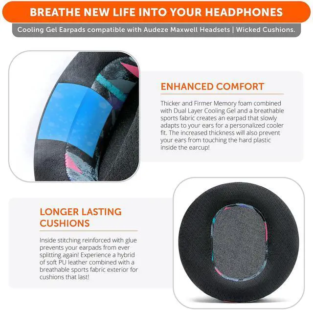 Alt view image 4 of 5 - WC Mod Kit V2 for Maxwell Gen 1 Cooling Gel Earpads + Extra Wide Silicone Headband Compatible with Audeze Maxwell Xbox & PS5 Gen 1 by Wicked Cushions ^^ Enhanced Comfort & Cooling ^^ 90's Black