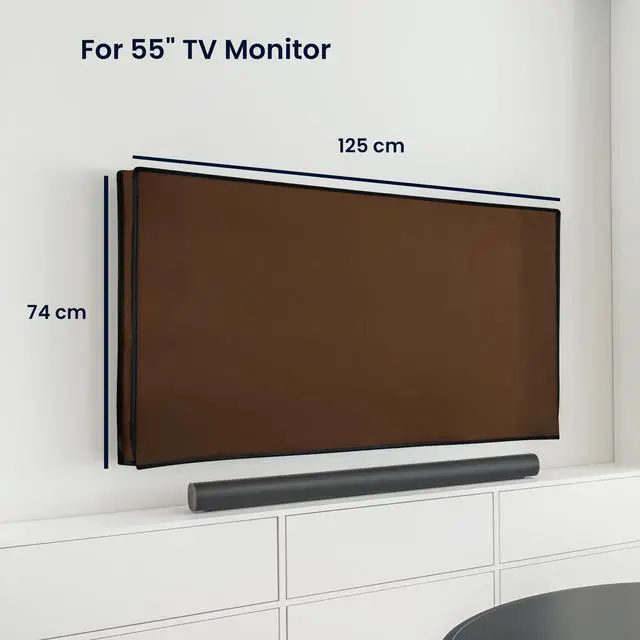Alt view image 3 of 5 - kwmobile Indoor 55" TV Cover Television Dust Cover Screen Protector TV Screen Dust Protection Synthetic Fabric Dark Brown