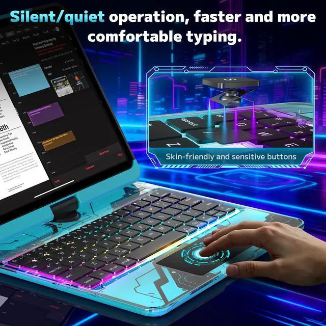 Alt view image 5 of 5 - lambasa Clear Keyboard Case for iPad Air 11" (M3/M2, 2025/2024), Air 5th/4th & Pro 11" 2022-2018, 360 Swivel with Wireless Bluetooth Multi-Touch Trackpad, 7-Color Backlit, Pencil Holder Blue